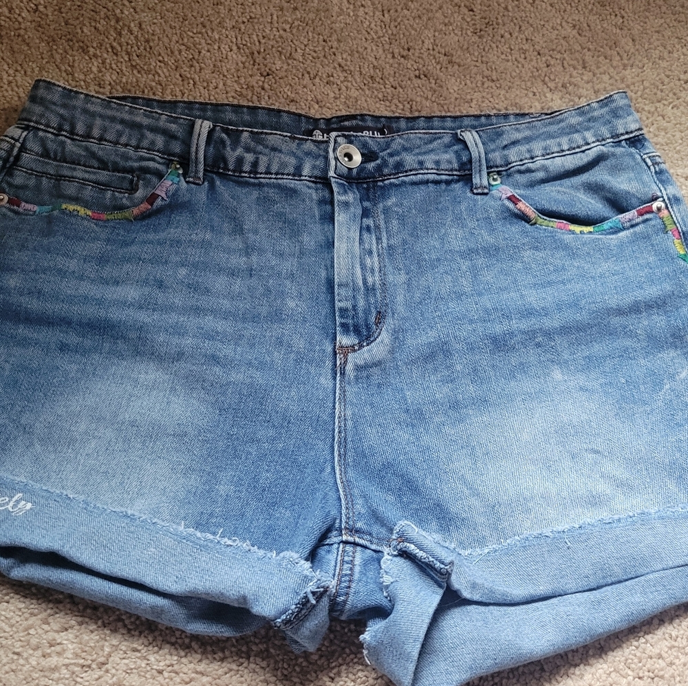 Tractr Blu Blue Jean Denim Shorts with Embroidered Details